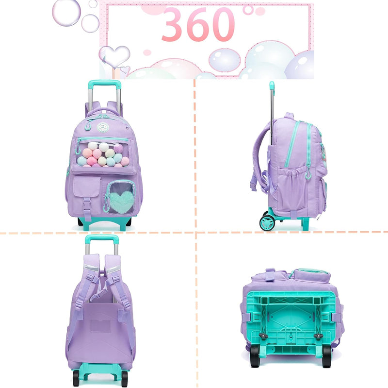 HTgroce Lila Süsser Kinder Trolley Rucksack Schultasche Schulranzen Mädchen schultrolleys Schulrucks
