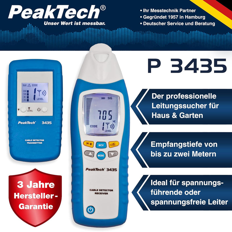 PeakTech 3435 Leitungssuchgerät mit Sender & Empfänger bis 2m Empfangstiefe [3 Jahre Garantie] Spann