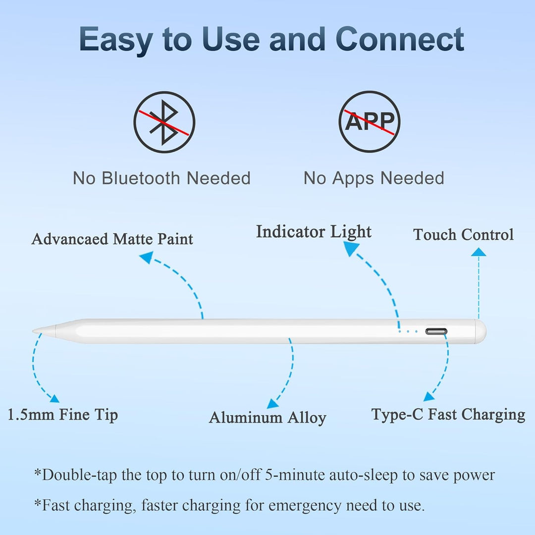 Stift für Apple iPad 2026-2018, Schnellladen/Neigungssensitivität, Palm Rejection Stylus Pencil für