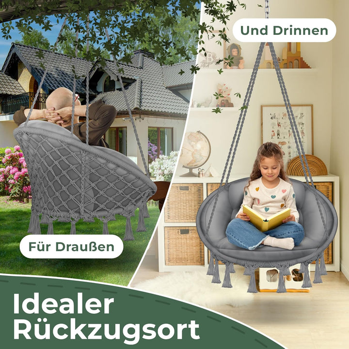 KESSER® Hängesessel mit Kissen - Chill Hängestuhl zum Aufhängen für Erwachsene & Kinder Hängematte b