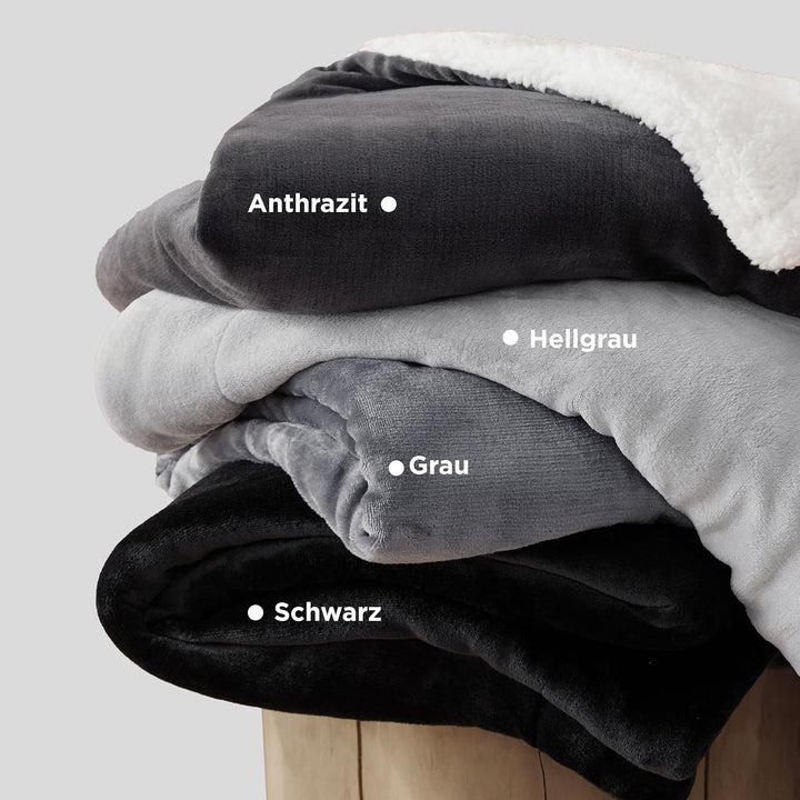 BEDSURE Decke Sofa Kuscheldecke Grau - warm Sherpa Sofaüberwurf Decke gross, Dicke Sofadecke Couchde