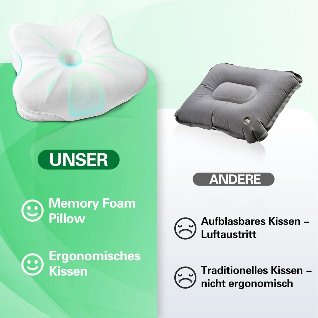 SAHEYER Reisekissen Memory Foam, Ergonomisches Camping Kissen, Orthopädisches Nackenkissen Kopfkisse