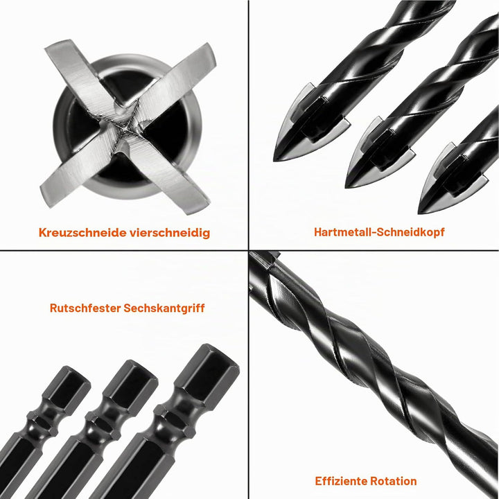 HPMAISON Steinbohrer Set, 10 tlg. Fliesenbohrer Glasbohrer mit 4 Schneiden Hartmetallspitze für Kera