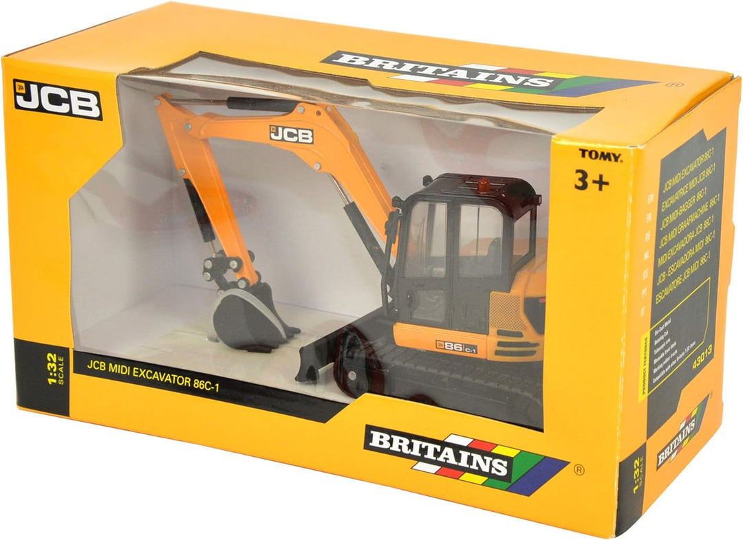 Britains Tomy 43013 Midi Kettenbagger 86C-1, Schiebe Spielzeug aus hochwertigem Material im Massstab