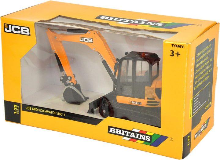 Britains Tomy 43013 Midi Kettenbagger 86C-1, Schiebe Spielzeug aus hochwertigem Material im Massstab