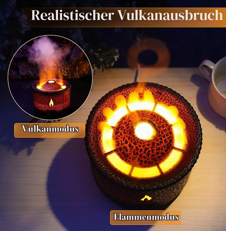 ThreeH Flammen-Vulkan Luftbefeuchter mit Aromadiffusor 2 Nebelmodi 7 Farben LED Für 20m² Räume