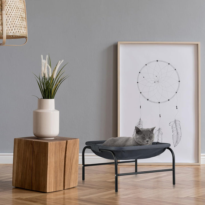 Relaxdays Katzenhängematte, stehend, erhöhter Katzenhängesessel, HBT: 27x45x45 cm, Katzenbett mit St