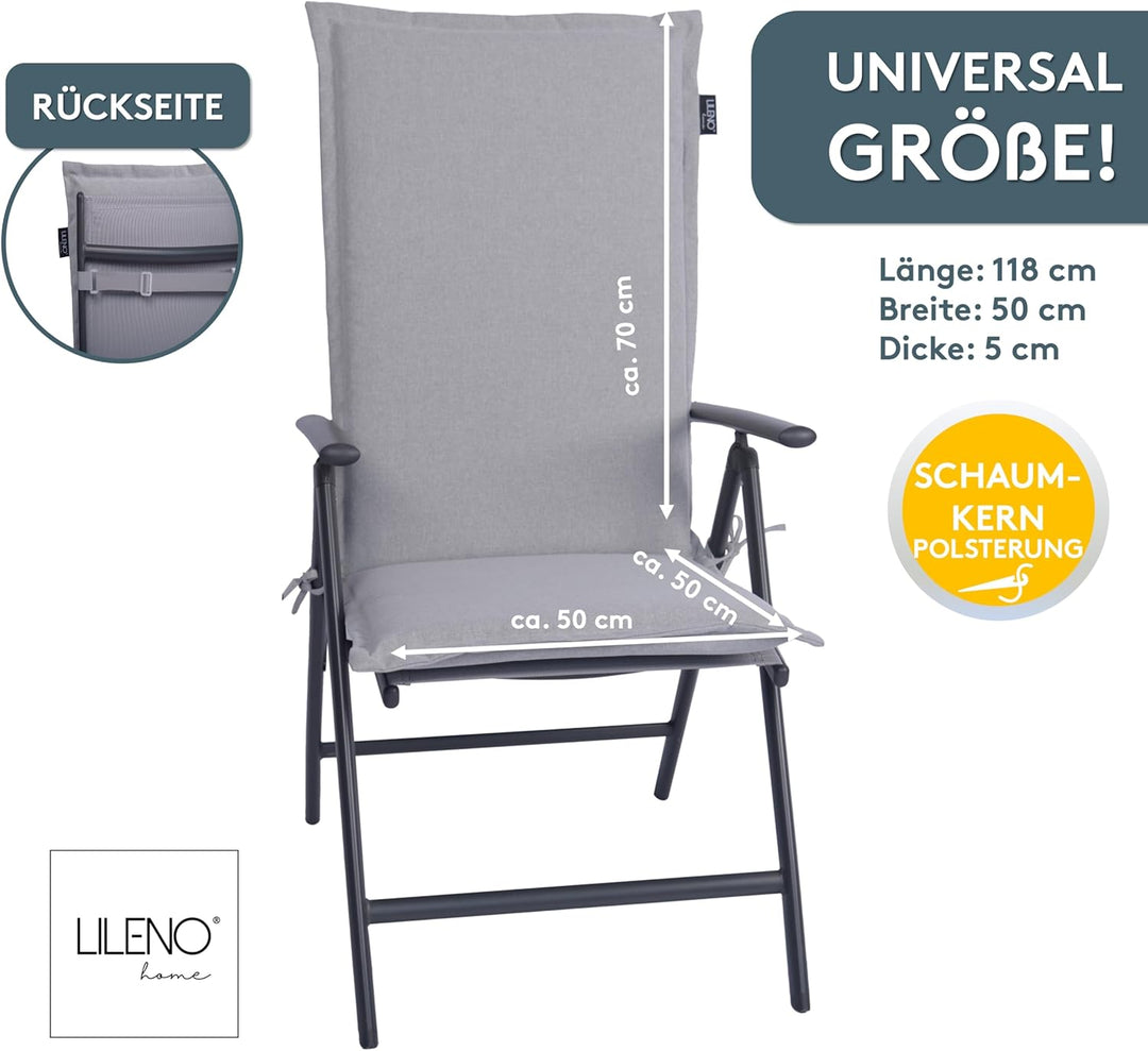 LILENO HOME Gartenstuhl Auflagen als [2er Set - Hochlehner] in Silber - Bequeme Liegen als Sitzaufla