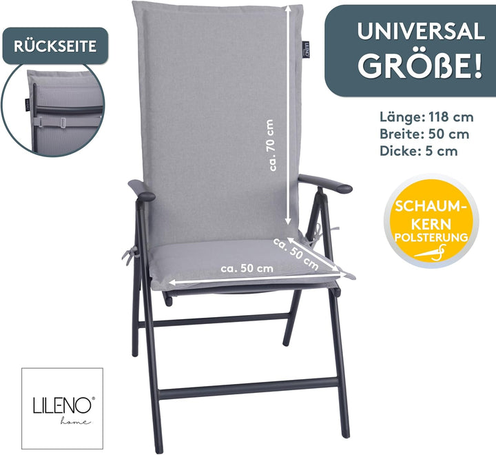 LILENO HOME Gartenstuhl Auflagen als [2er Set - Hochlehner] in Silber - Bequeme Liegen als Sitzaufla