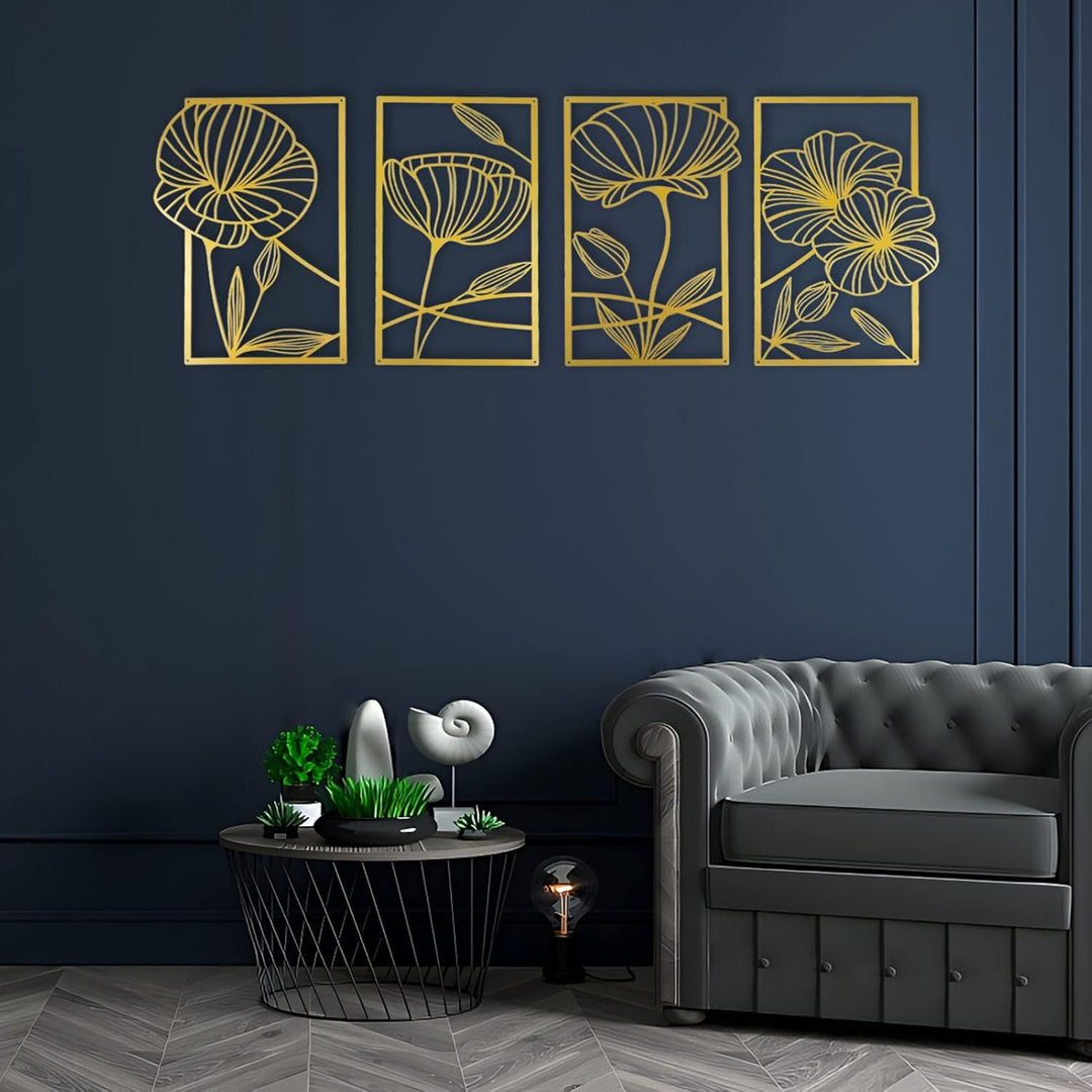 ESTART Dekor 4 Stück Metall Lotusblume Wanddekoration, Abstrakte Blumen Ästhetische Kunst, Minimalis