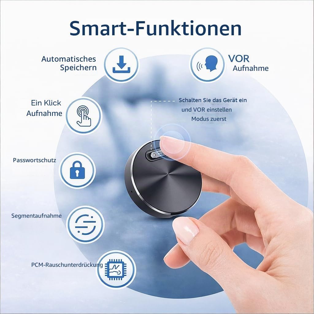 CleverTalk Q37 KI-Sprachrekorder | Sprachaktiviert | Mobile App, Mac & Windows + EU Cloud DSGVO | 64
