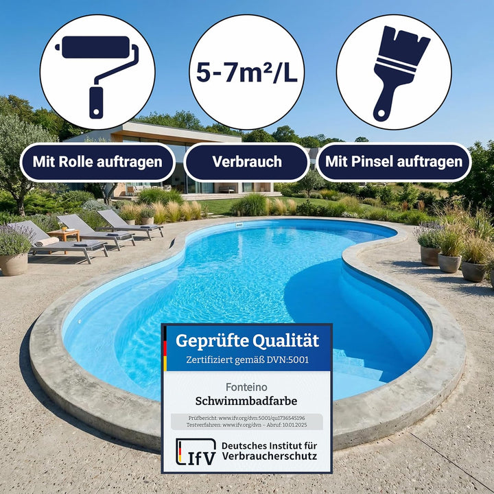 Fonteino Schwimmbadfarbe Poolfarbe Poolbeschichtung Beton Schwimmbeckenfarbe Weiss - 2,5L, Reinweiss