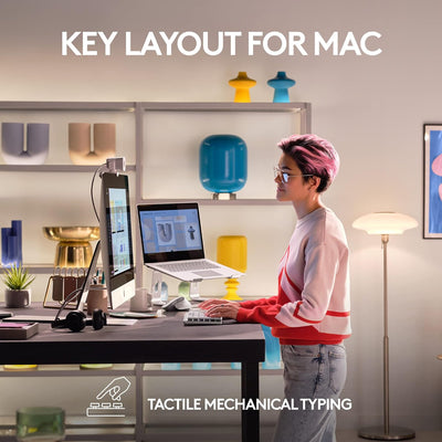 Logitech MX Mechanical Mini für Mac, Kabellose Tastatur mit Beleuchtung, Flache Tasten, Taktile leis