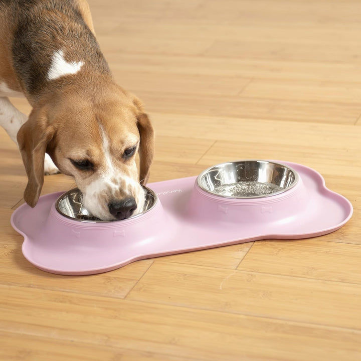 KaraLuna Napfunterlage mit Edelstahl Näpfen für Katzen & Hunde, 400ml, Rosa Rosa 400ml, Rosa 400ml