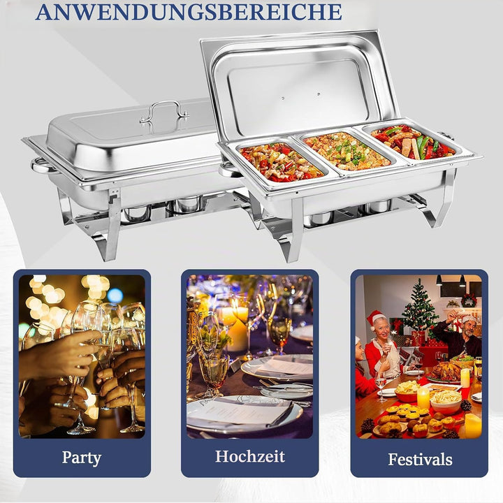 Chafing Dish,Edelstahl Warmhaltebehälter,Speisenwärmer, Edelstahl Speisenwärmer Behälter,Wärmebehält