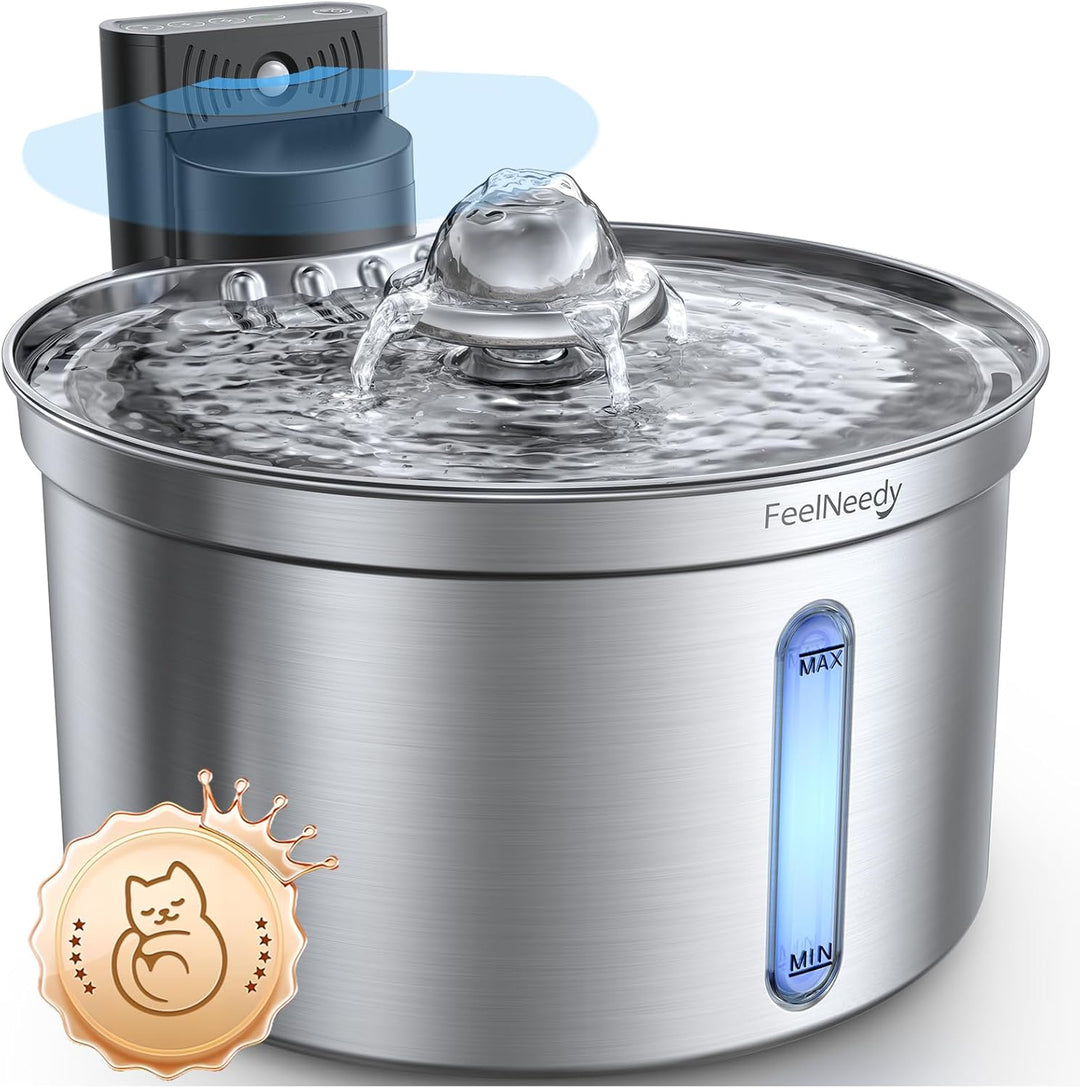 Katzenbrunnen Edelstahl Kabellos mit Sensor für Katzen und Hunde 3,5L|FEELNEEDY [FN-W19] Wasser-und