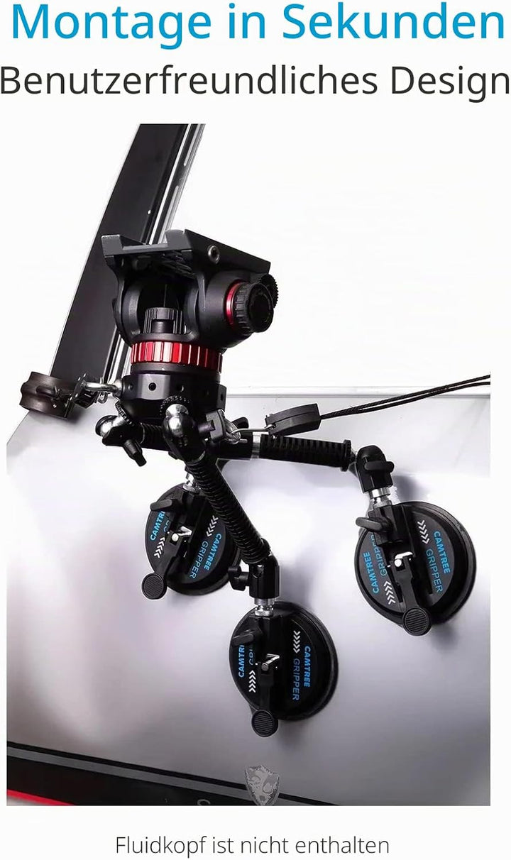CAMTREE G-51 Professional Gripper Campod Car Mount Stabilizer - Black Triple Vacuum Suction Cup for
