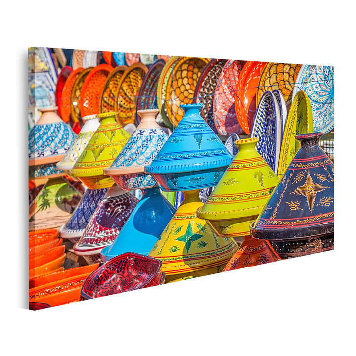 islandburner Bild auf Leinwand Tajine Auf Dem Markt Marrakesch Marokko Bilder Wandbilder Poster Lein