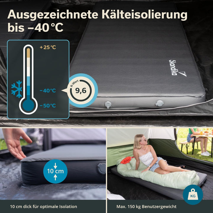 Skandika Premium Easy Isomatte Single 3D | 10 cm dick, selbstaufblasend, leicht, faltbar, selbstfüll