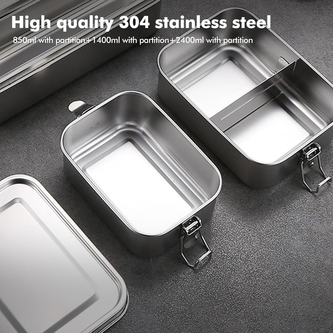 Edelstahl Brotdose, 3er Pack Lunchbox Edelstahl, Vesperdose Volumina 850ml 1400ml 2400ml, Stahl-Brot