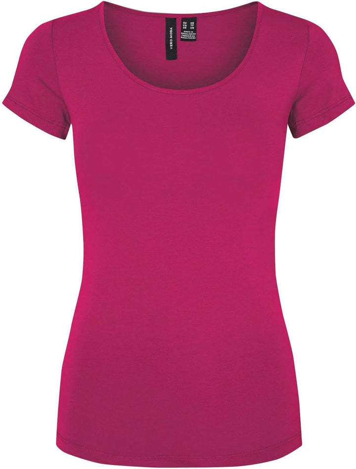 VERO MODA Damen Vmmaxi My Ss Soft U-Neck Noos T-Shirt, 3er Pack (Bright Rose, Wild Lime, Dusty Aqua)