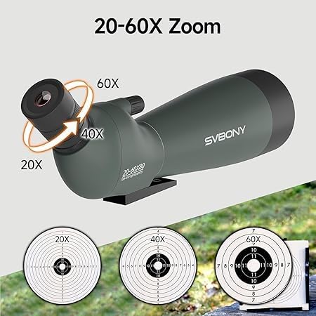 Svbony SV28 20-60x80mm Spektiv mit Kamerastativ, Grosses Sichtfeld, Helle und Klare Bilder, HD BAK4