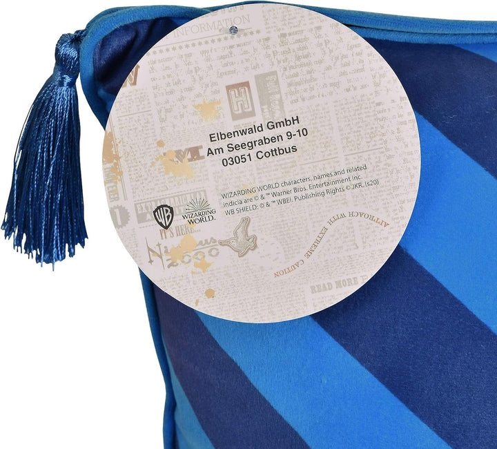 Elbenwald Harry Potter Kissen mit Quasten im Ravenclaw Design mit gesticktem Wappenpatch in den Haus