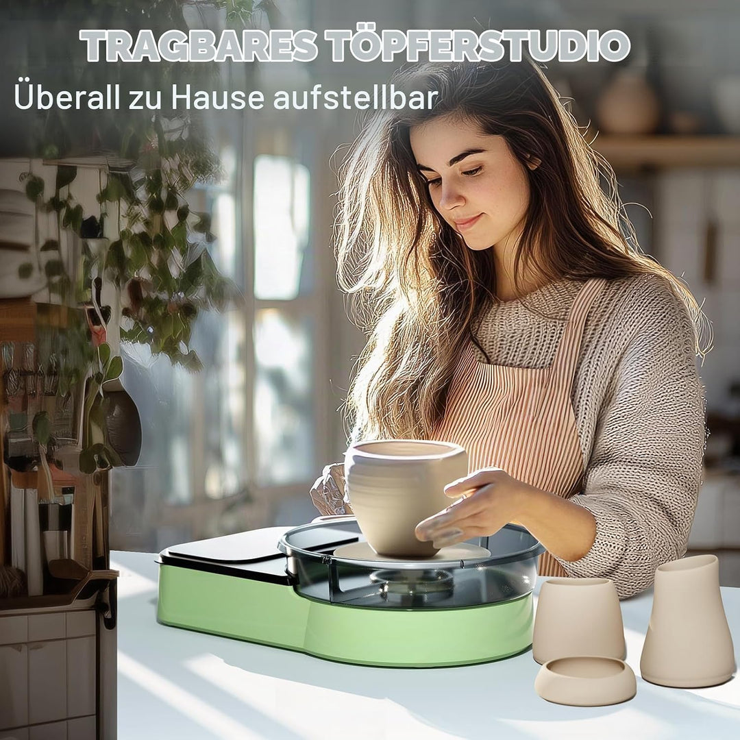 Töpferscheibe Elektrisch Set für Anfänger &amp; Profis – Komplettes Töpferset für Zuhause mit 1kg Ton, 0