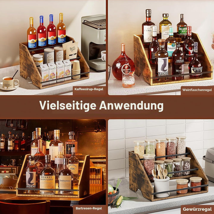 Nuovoware LED Beleuchtet Schnapsflasche Display Regal, 3 Schritt Holz Arbeitsplatte Schnapsregal mit