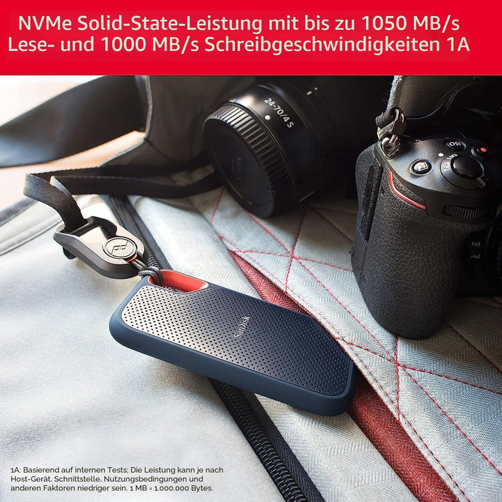 SanDisk Extreme 1 TB Portable SSD (tragbare NVMe SSD, USB-C, bis zu 1.050 MB/s Lesegeschwindigkeit u
