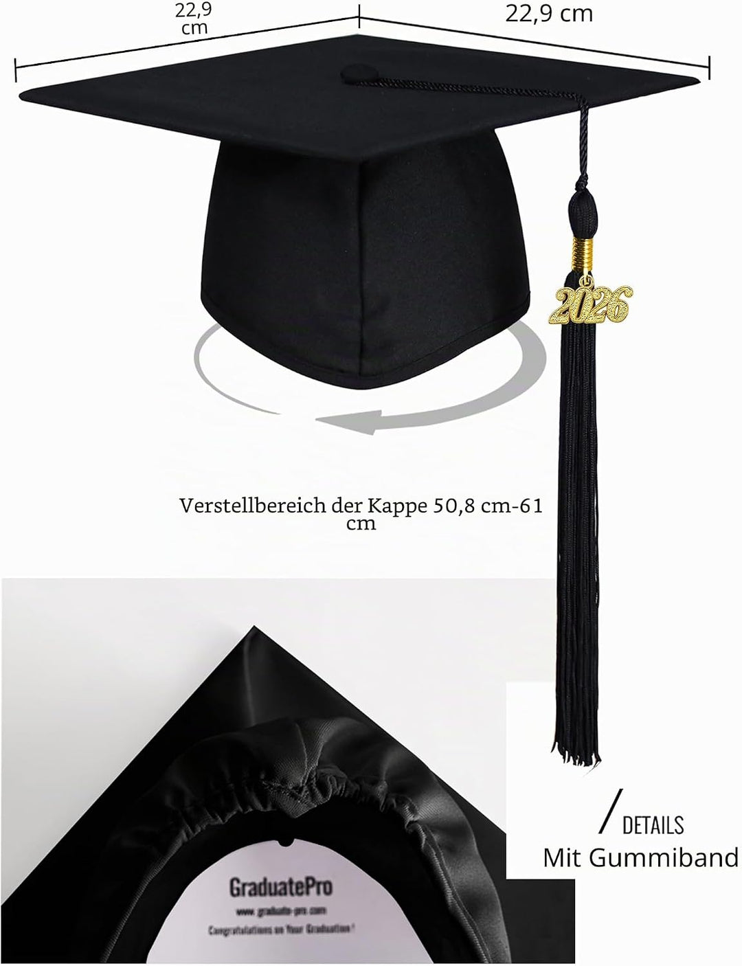GraduatePro Abschluss Talar mit Hut 2025 Absolventen Robe Bachelor Uni Master Kostüm Geschenke Absol