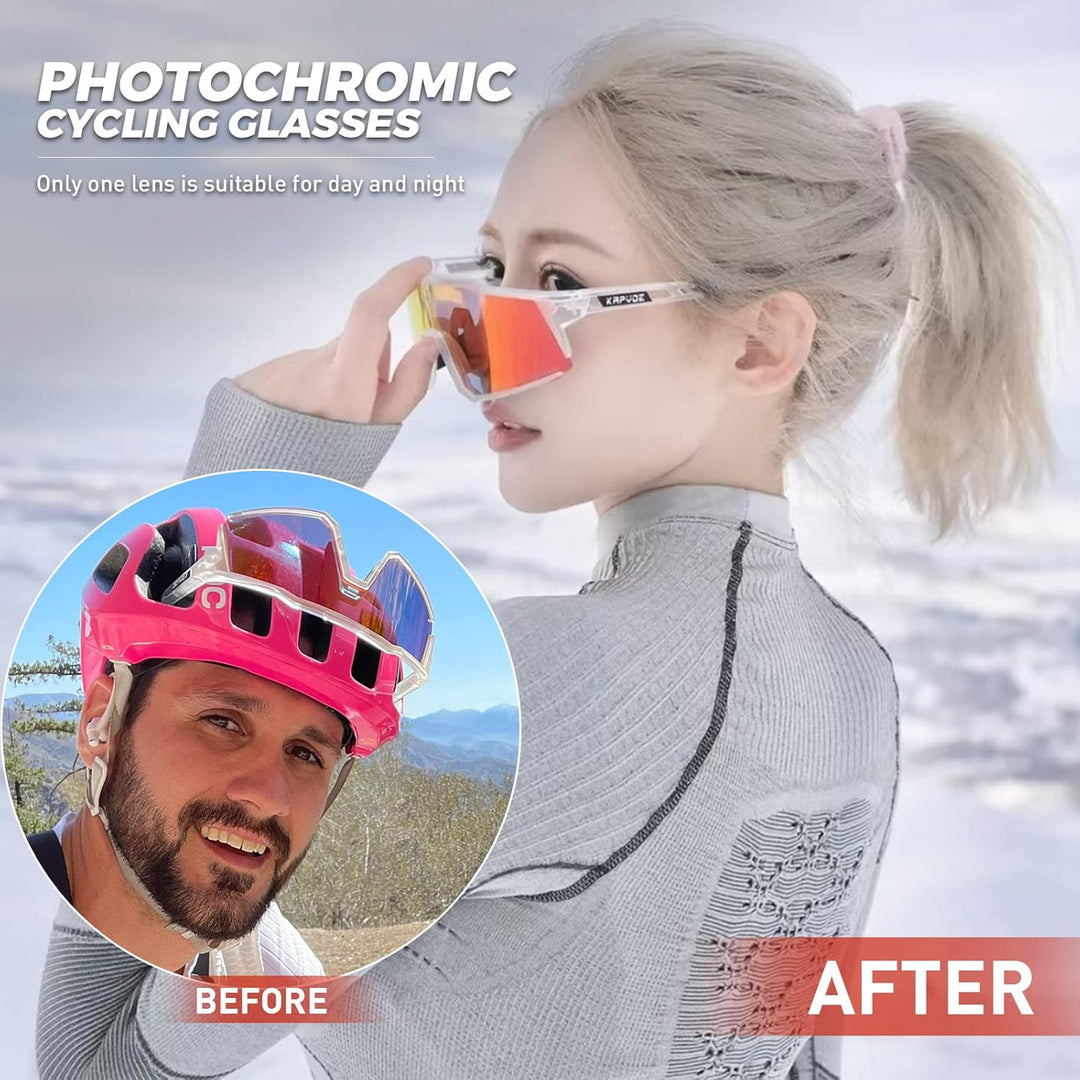 KAPVOE Photochromatische Selbsttönend Fahrradbrille TR90 Rahmen für Herren Damen Klar Sportsonnenbri