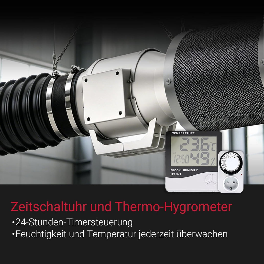 Regelbar Rohrventilator 100mm Set 220 m³/h Abluftset mit Drehzahlgeregelt Abluftventilator,Aktivkohl