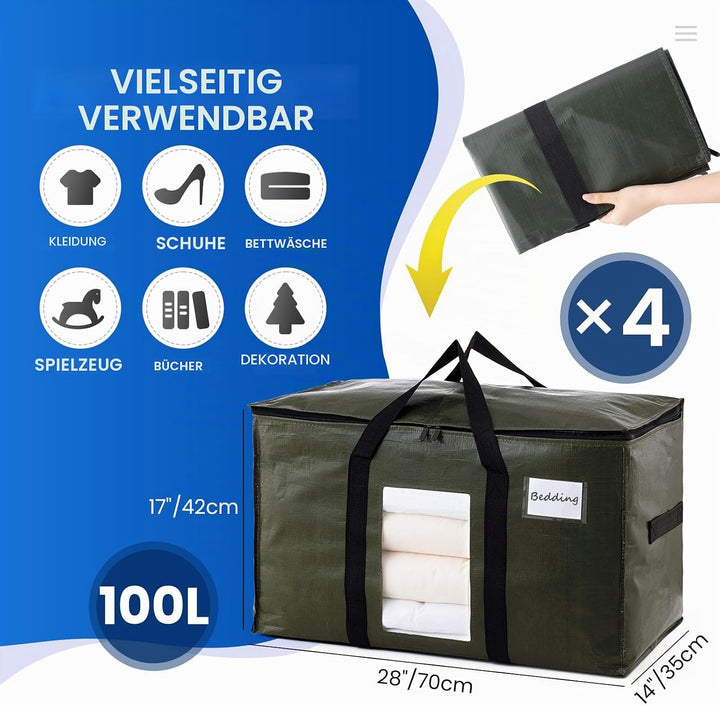 TAILI Umzugstasche extra gross,4 PCS grün Aufbewahrungstasche mit Griffe &amp; Deckel Sichtfenster Aufbe