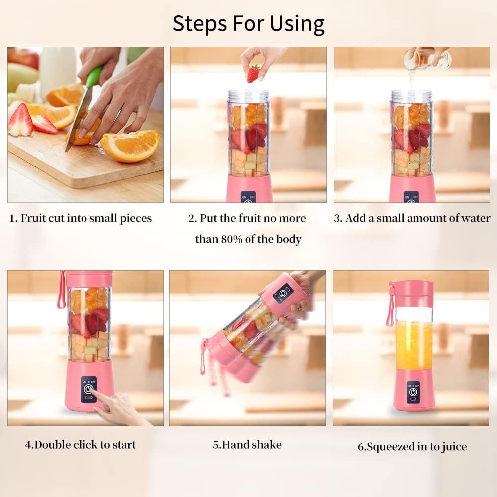 Mixer Smoothie Maker, elektrischer USB-Entsafter-Mixer, tragbarer Mini-Mixer mit sechs Klingen für S
