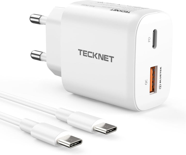 TECKNET 45W USB C ladegerät, 2-Port (1 USB C+1 USB) GAN Ⅲ Netzteil mit einen USB C auf USB C Ladekab