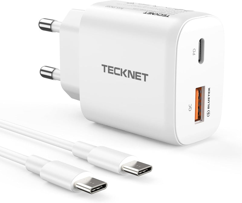 TECKNET 45W USB C ladegerät, 2-Port (1 USB C+1 USB) GAN Ⅲ Netzteil mit einen USB C auf USB C Ladekab