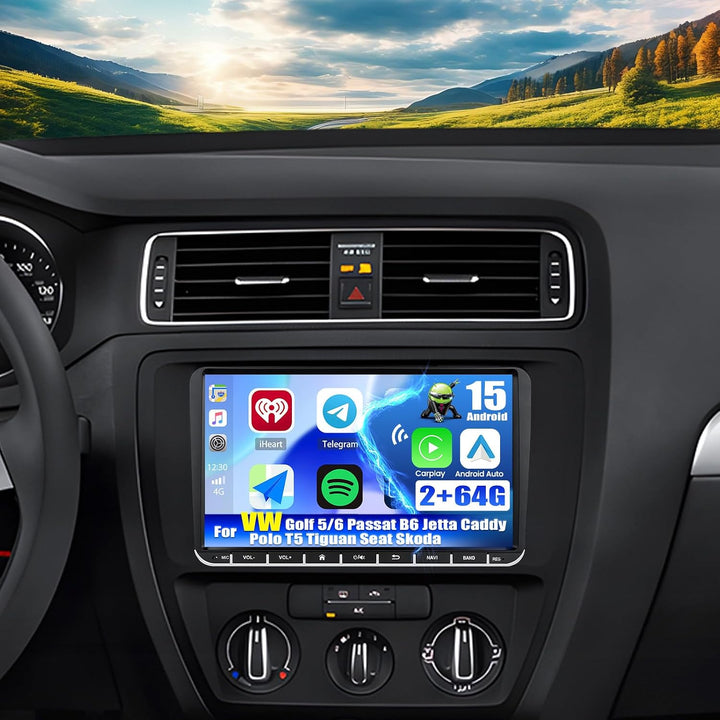 CAMECHO 2G+64G Android 15 Autoradio für VW Golf 5 Polo Skoda mit Navi Carplay Wireless Android Auto,