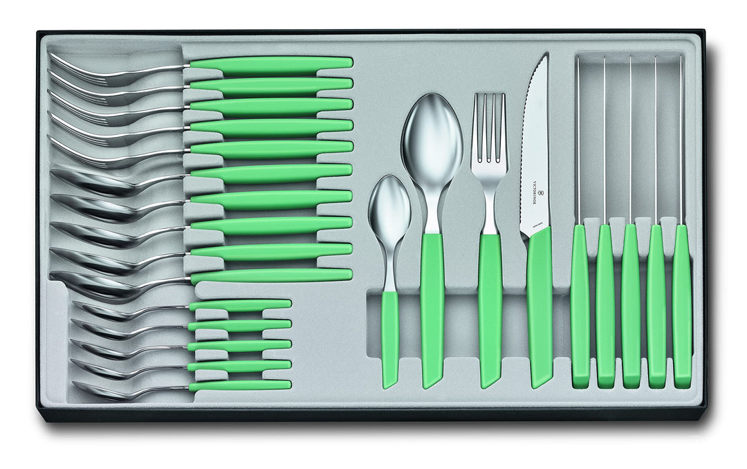 Victorinox Swiss Modern Besteck, 24-tlg mit Kunststoffgriffen, extra scharfe Klingen mit Wellenschli