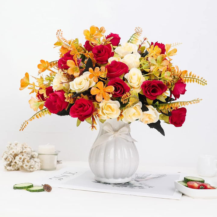 LESING Künstliche Kunstblumen mit Vase, Seide, künstliche Rosen, Hochzeitsblumen, Blumensträusse für