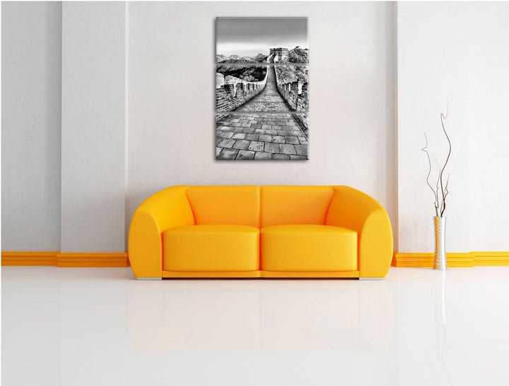 Pixxprint Monocrome, Grosse chinesische Mauer bei Sonnenaufgang 3-Teiler Leinwandbild 120x80 Bild au