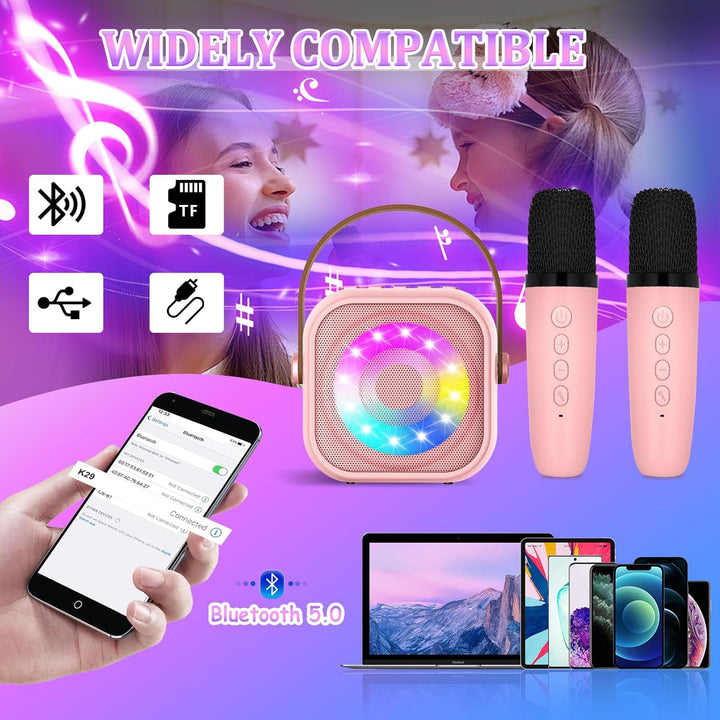 Karaoke Maschine mit 1 Drahtlosen Mikrofonen, Mikrofon Kinder Tragbare, Bluetooth Karaoke Pink-1Pack
