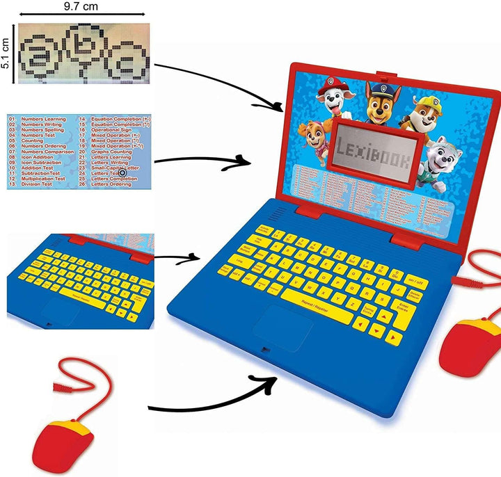 LEXIBOOK Paw Patrol-Pädagogisches und zweisprachiges Notebook Spanisch/Englisch-Spielzeug für Kinder