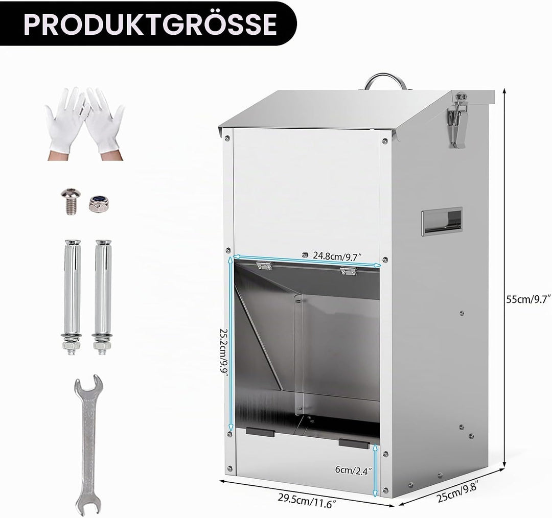 Automatische Hundefütterung 25lbs Grosse Kapazität Edelstahl im Freien und Innenbereich Schwerkraft