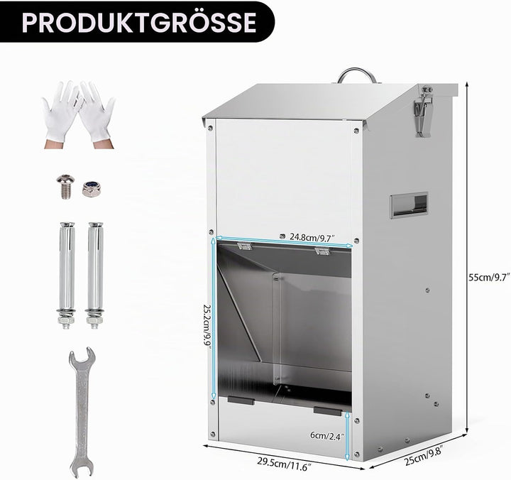 Automatische Hundefütterung 25lbs Grosse Kapazität Edelstahl im Freien und Innenbereich Schwerkraft