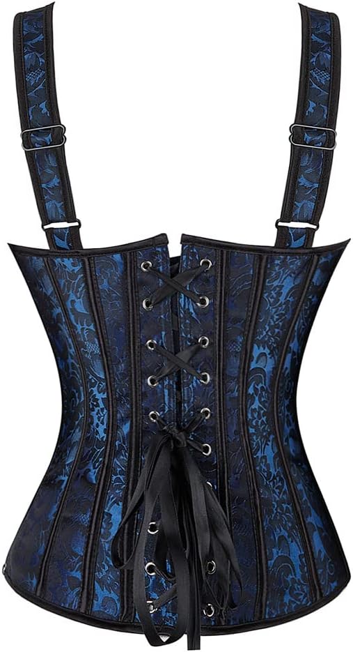 Grebrafan Damen Korsagen Blumendruck Vollbrust Corsage Retro Taillen Korsett, Dunkelblau
