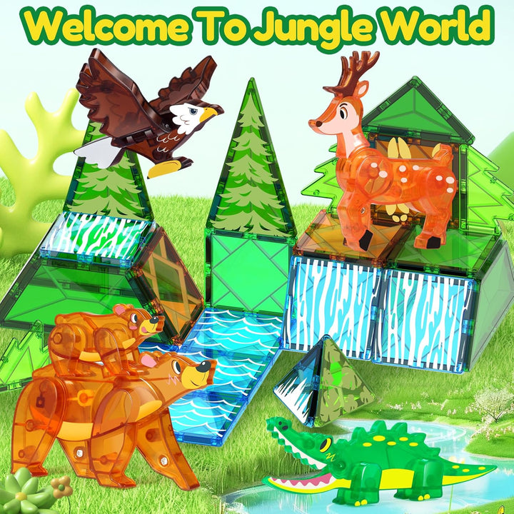 Oriate Magnetspiel Jungle Animal Magnetische Bausteine, Magnetspiel Tiere Magnetbausteine Kinder, Mo