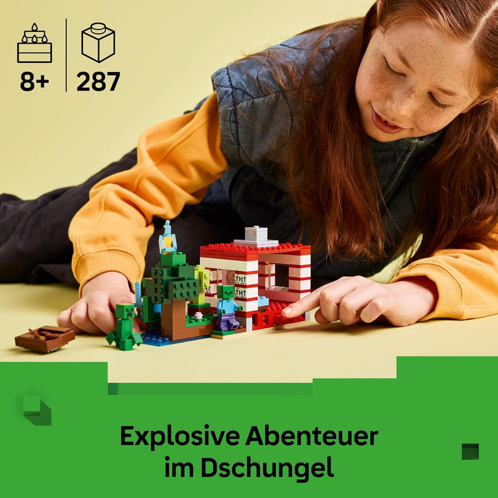 LEGO Minecraft Das TNT-Dschungelhaus - Gamer Spielzeug für Kinder - Interaktives Spielset mit Boot,