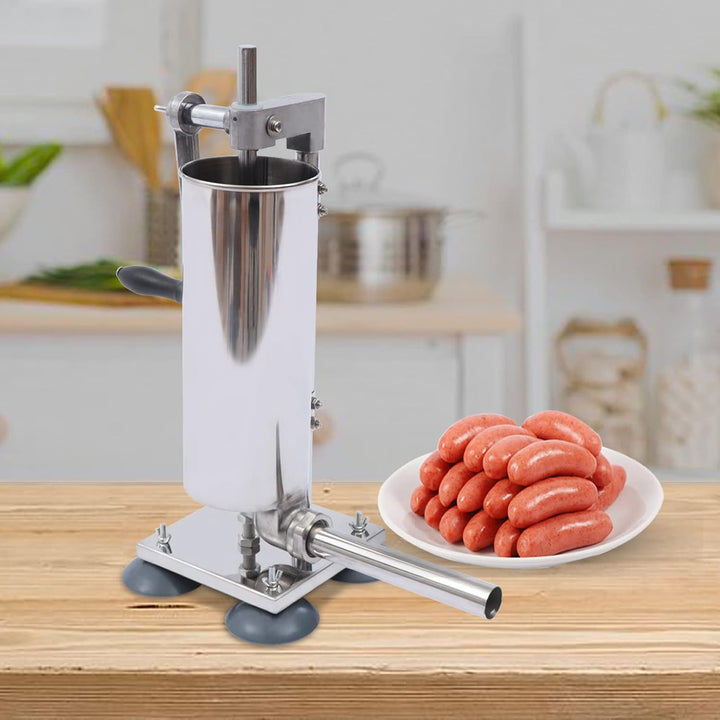 Wurstfüller manuell 3L/6lbs, Wurstfüllmaschine aus Edelstahl mit Handkurbel, 8 Füllrohren und 4 Saug