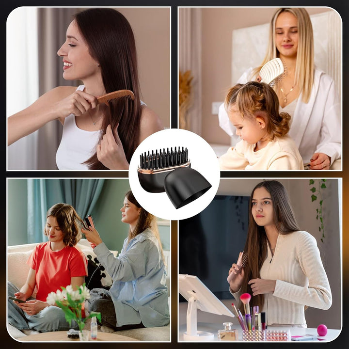 Glättbürste Mini Glättebürste Mini Hair Straightener Brush Kabellos 3-Stufige Temperaturregelung Tra